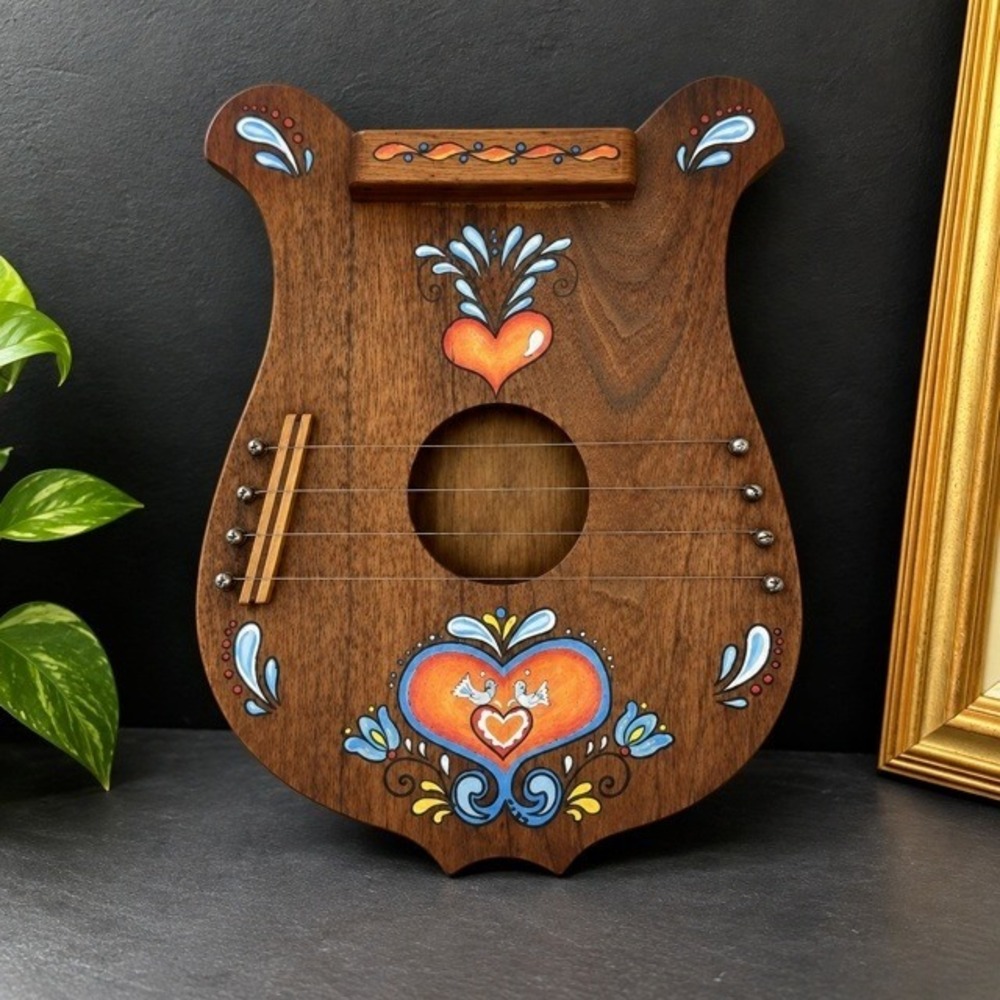 Hand Painted Folk Art 4 String Wooden Door Harp Chime Scandinavian Style